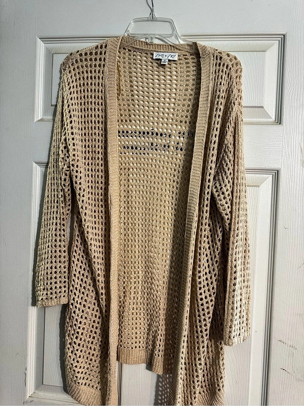 Free People Open Knit Cardigan in Beige Size Small